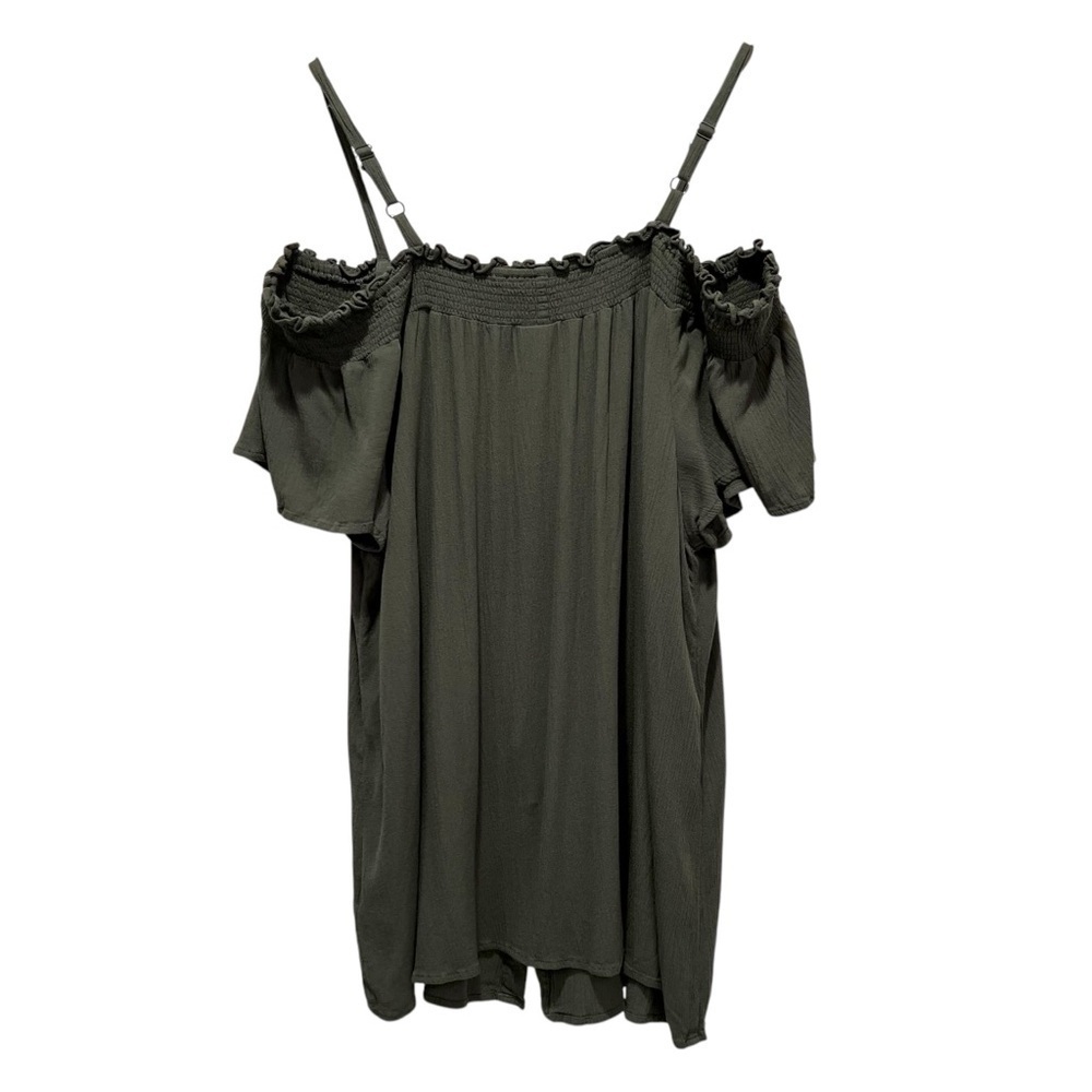 Torrid Smocked Cold-Shoulder Olive Green Rayon Blouse Size 1X - Picture 5 of 7